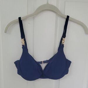 Elegant Blue Bikini with Gold Accents